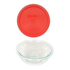 Pyrex (1 323 1.5qt Glass Mixing Bowl, & (1) 323-PC 1.5qt/1.4L Red Mixing Bowl Lid Made in the USA