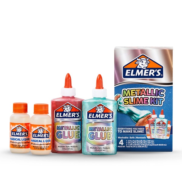 Elmer’s Metallic Slime Kit, Slime Supplies Include Elmer’s Metallic Glue, Elmer’s Magical Liquid Slime Activator, 4 Piece Kit
