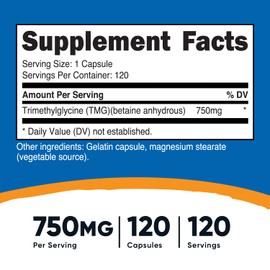 Nutricost TMG 750mg, 120 Capsules (3 Bottles)