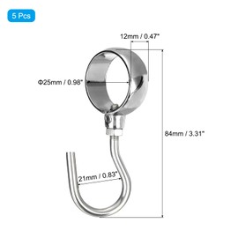 sourcing map 5Pcs Pipe Rod Hooks, Stainless Steel 25mm/0.98" Inner Dia Adjustable Direction Rod Closet Rod Hooks Coat Hook for Wardrobe Hanging Pots, Silver