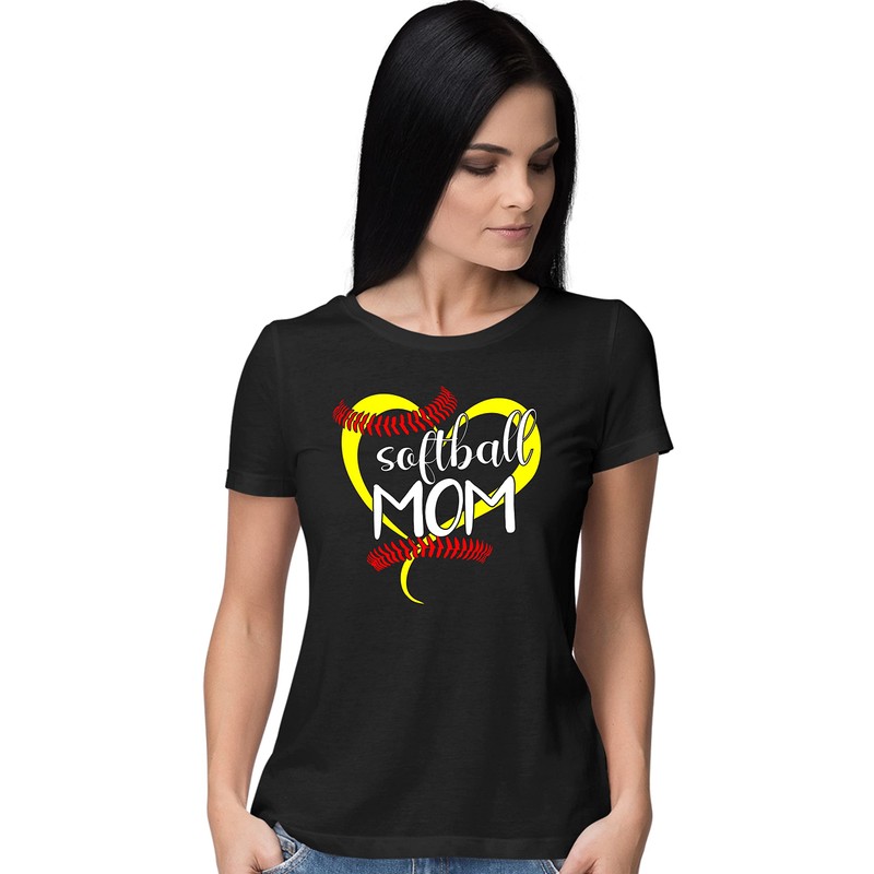 Small Black Women Softball Mom Mother's Day T-Shirt