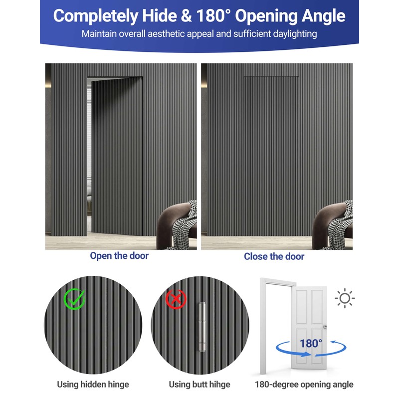 Invisible Door Hinges (2 pcs) -7 Inch Sliver Hidden Hinges