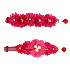2 Pack Cat Collar Pink Floral with Bell and Removable Flower Bowtie Breakaway Adjustable Cat Collar for Girl Kitten Puppy Small Cats Dogs Daily Decoration (XQ102-5)