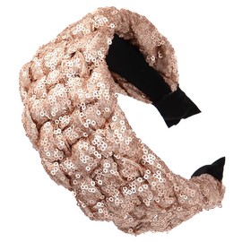 NARUNING 1-Pack Women's Sequin Wide Headband, Cross Braided Fashion Hairbands, Shiny Sequined High Elastic Headbands, Suitable for Girls' Headwear Accessories (Sequin Rose Gold, One Size)