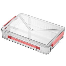 Cylogia Clear A4 Storage File Box Moisture-Proof Portable Plastic PET Box with Lids Handle and Clasps Stackable Document Storage Organizer Paper Magazines Holder for Home Office School(Red Buckle)