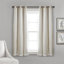 Lush Decor Sheer Grommet Curtains Panel with Insulated Blackout Lining, Room Darkening Window Curtain Set (Pair), 38"W x 45"L, Wheat