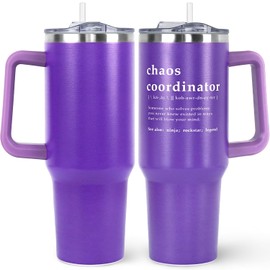 Chaos Coordinator 40oz Vacuum Insulated Tumbler with Handle and Straw Lid - Stainless Steel, Leak Proof, Flower Theme - Perfect for Work, Retirement, Appreciation Gifts