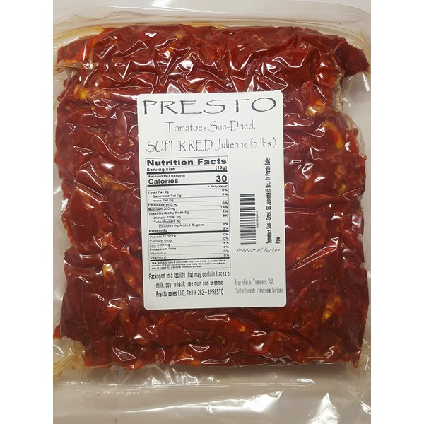 Tomatoes Sun-Dried, SUPER RED Julienne cut (5 lbs.) by Presto Sales LLC