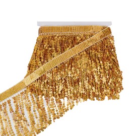 letsinstyle 11 Yards Gold Sequins Fringe Trim, Bling Sequin Tassels Metallic Fringe Ribbon, Polyester Trims for DIY Craft Sewing Curtain Pillow Dress Clothing Embellishment