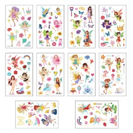 Fairy Temporary Tattoos for Girls, 10 Sheets Flower Fairy Princess Waterproof Tattoos for Children Birthday Party Bag Decor Gift