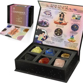 Tirmanaz Crystals and Healing Stones, 6Pcs Healing Crystals, Confidence Crystal Set with Guide Book, Chakra Stones Crystals for Healing, Meditation, Yoga, Healing Gifts, Birthday Gifts for Women