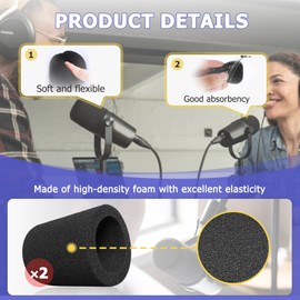 2PCS Microphone Pop Filter Foam Cover Compatible with Shure SM7B SM7dB, Windscreen Replacement for Noise Reduction