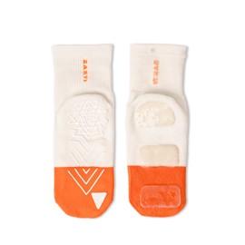 Zakti Pilates Socks with Grips & Silicon Squish for Women - Stylish Non Slip Grip Socks ideal for Barre, Yoga, Gym, Dance - Small - Creme/Burnt Orange