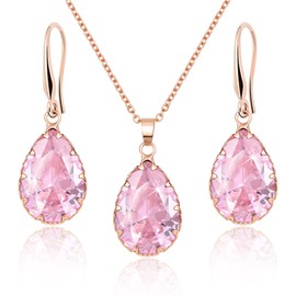 Linawe Jewellery Set, Bridal Jewellery, Wedding Jewellery, Women's Earrings Hanging and Pendant Chain Necklace, Available in Silver, Gold and Rose Gold, Rose Gold Copper Gemstone, Created Zircon