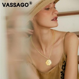 VASSAGO Key of Solomon Seals Necklace Engraved with 72 Names of God Pendant Spiritual Protection Amulets for Men Women (Gold Second Pentacle of Jupiter)