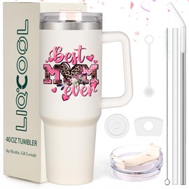 LiqCool Christmas Gifts for Mom, 40 Oz Best Mom Ever Tumbler Cup Gifts for Mom from Daughter Son, Unique Christmas Gifts Ideas for Mom Wife Women, Popular Christmas Presents Gifts(Cream)