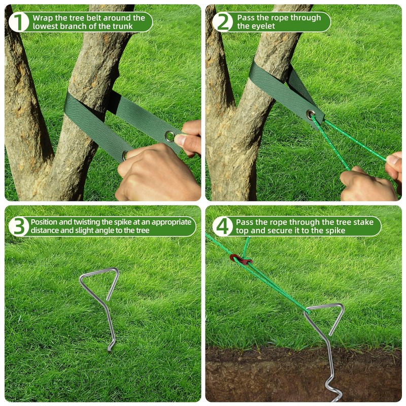6PCS Tree Stake Kit, Heavy Duty Tree Support for Leaning