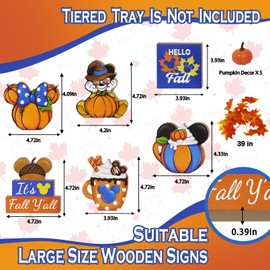 Uruney Fall Theme Tiered Tray Decor, Cartoon Mouse Pumpkin Tray Decorations, Hello Fall Y'all Coffee Chestnut Hot Cocoa Wooden Signs, Autumn Thanksgiving Farmhouse Rustic Decor for Home Table Shelf