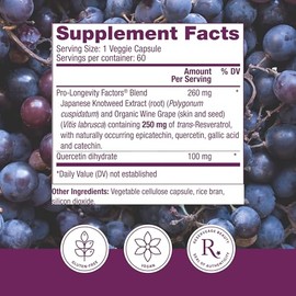 Reserveage Beauty Resveratrol 250 mg - Best Trans-Resveratrol - Vegan Antioxidant Supplement for Cellular & Heart Health - Aids Healthy Aging & Immune