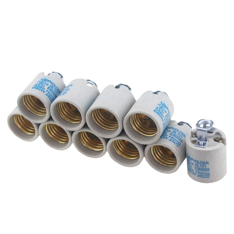 Rextin 10pcs Ceramic Standard Medimun Screw Base Socket E26 E27
