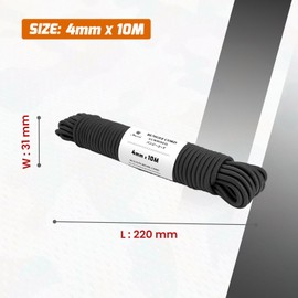 Abma Cord Bungee Cord 4mm 10M Elastic Shock Cord 100% Stretch Elastic Bungee Rope for Tarpaulin, Trailer, Backpack, Tent Pole, Kayak - Black