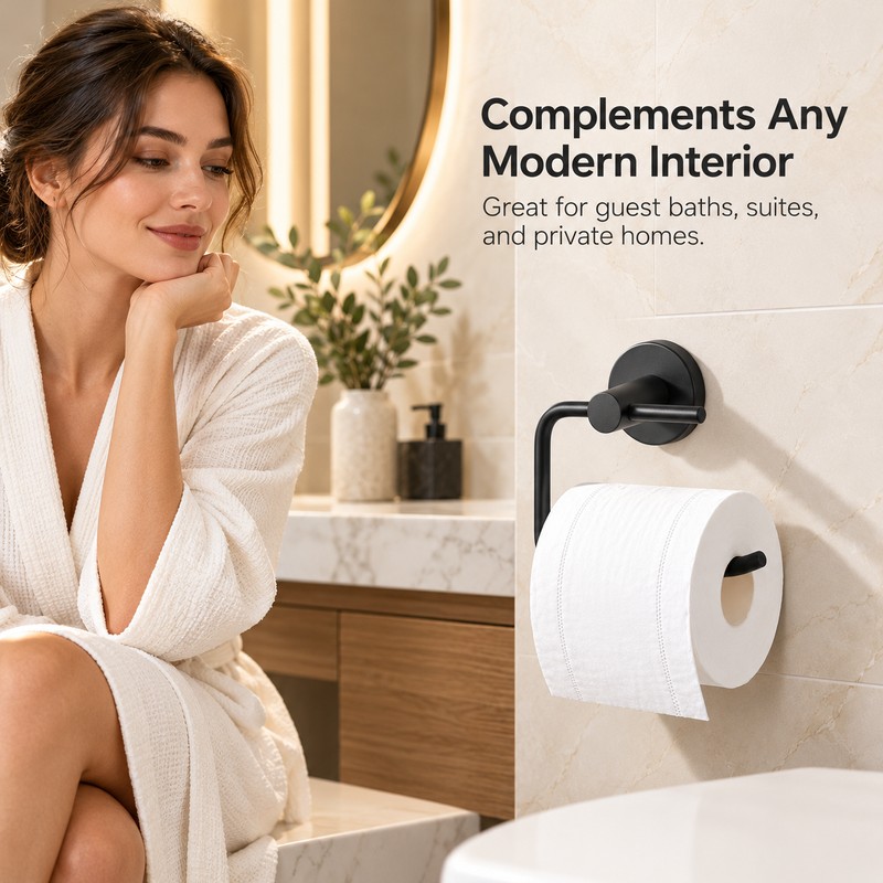 Matte Black Wall-Mounted Toilet Paper Holder – Metal Bathroom Roll