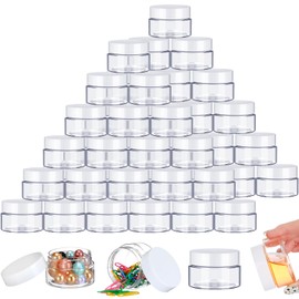 SATINIOR 200 Pcs 2 oz Empty Plastic Jars Round Clear Cosmetic Container Jars with Lids Small Makeup Clear Jars with Lids for Travel Storage Lotion Cream Eye Shadow Jewelry Paint Ointments Samples