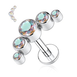 hengkaixuan 16G G23 Titanium Flatback Labret Studs, Internal Thread Lip Studs, Tragus Piercing, Monroe, Medusa Lip Piercing, Silver Lobe Cartilage Conch Earring Jewellery, 6 / 8 / 10 mm, Metal