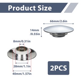 2 Pcs Bathroom Sink Push Button Replacement Parts, Easy Pop Up Bathroom Sink, 66mm Push Button Pop Up Sink Waste Drain Stopper, Click Clack Replacement, Drain Stopper for Bathroom Sinks