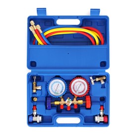 MOCA AC Manifold Gauge Set for R134a, R-404A, R-12, R-22 Refrigerant, 3 Way Car with 4.5FT Hoses Couplers & Adapter, Puncturing & Self Sealing Can Tap Freon Charge Kit, AC Gauges
