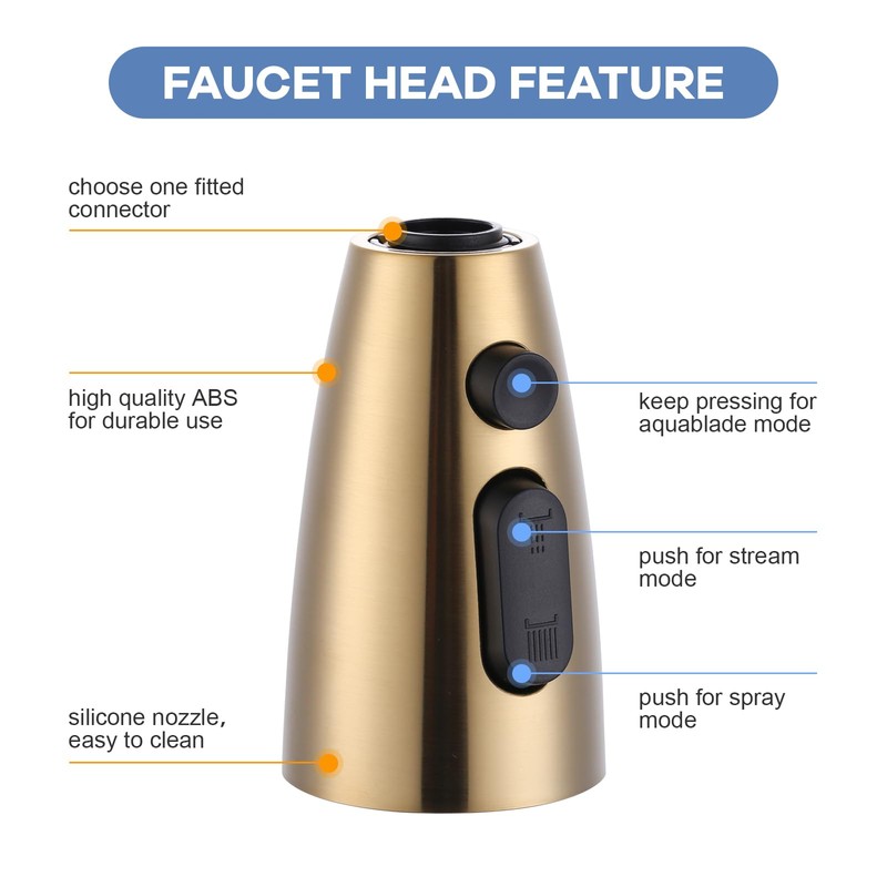 WOWOW Kitchen Faucet Head Replacement Gold, 3 Function Pull Out