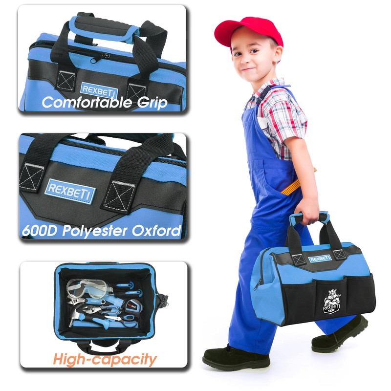 REXBETI 10-Piece Kids Tool Set with Real Hand Tools, Blue