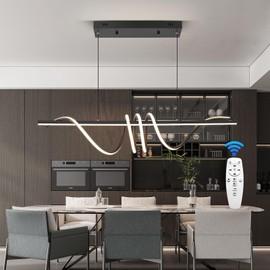 INAOSN Modern LED Island Lights, 3300k-6500K Dimmable Pool Table Light with Remote, Modern Pendant Lights for Kitchen, 47.24" LED Linear Pendant Light Fixtures Dining Room Billiard Room Chrome Sliver