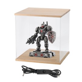 MECCANIXITY Clear Display Case, Acrylic Figure Display Case Clear Display Boxes for Collectibles, Figures Model Toys Home Storage(with Square LED Light, 12x12x13 Inch Wood Base)