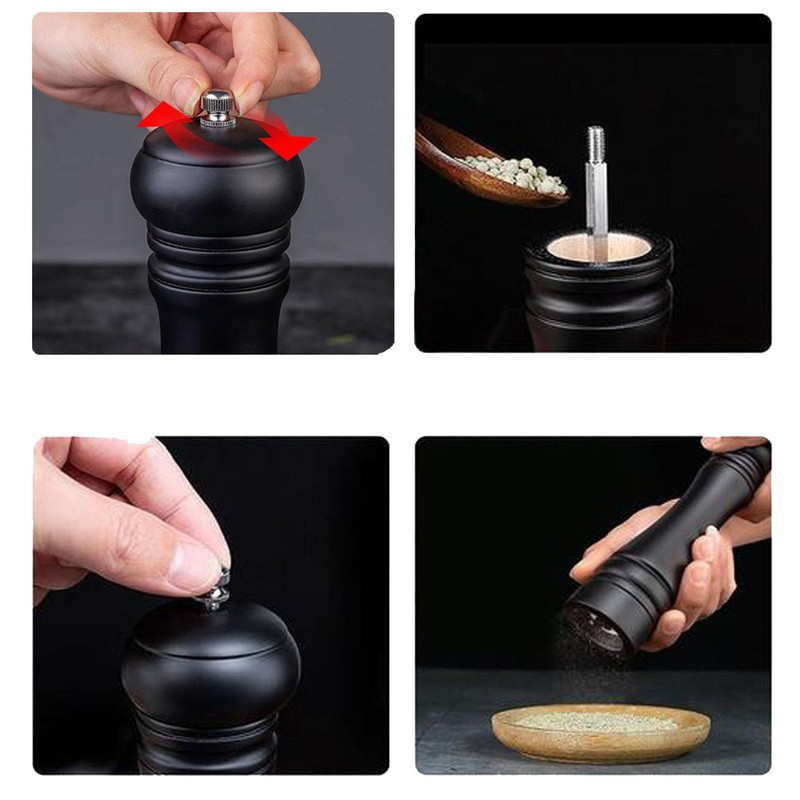 BINHAI Black Set Salt Pepper Mill,Wooden Pepper Grinder Manual Mills