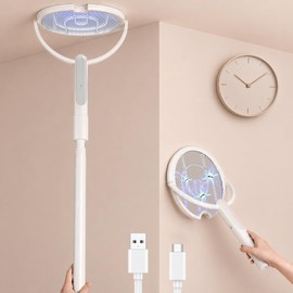 (2pack) Rotating Head Electric Fly Swatter Racket, Bug Zapper Indoor with Long Telescopic Extension 4000V USB Rechargeable Mosquito Zapper Killer with Charging Base, 3 Modes Automatic & Manual