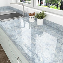 Skyblur Light Blue Marble Contact Paper Peel and Stick for Kitchen Bathroom Tables Waterproof Countertop Contact Paper for Countertops Cabinets Blue Marble Wallpaper Removable Vinyl Wrap 15.7" x 78.7"
