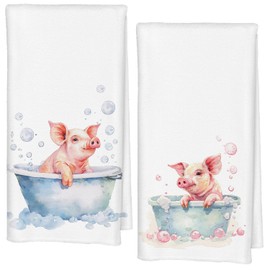 Qabliqo Cute Bathing Pig Bathroom Hand Towels, Gifts for Pig Lovers Women Decorative Hand Towels for Bathroom Washroom, Funny Animal Kitchen Towels, 16x24 Inch Set of Two