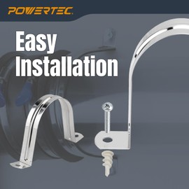 POWERTEC Clear PVC Pipe 2-1/2" x 36" Long, 1PK Plastic Tubing & 5PK Stainless Steel Pipe Straps w/Drywall Anchors & Screws Compatible w/Dust Collection Fittings - Hose for Woodworking Tools (70397)