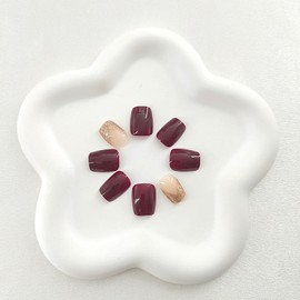 Square Press on Nails Short Fake Nails with Rhinestones Designs Golden Glitter Glue on Nails Burgundy Full Cover Nails Press ons Glossy False Nails Artificial Acrylic Nails for Girls 24Pcs