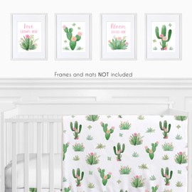 Sweet Jojo Designs Pink and Green Boho Wall Art Prints Room Decor for Baby, Nursery, and Kids for Watercolor Cactus Floral Collection - Set of 4 - Love Grows Here, Bloom Little One