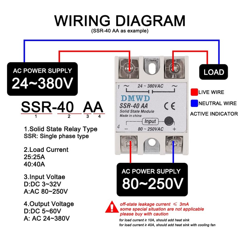 SSR-40AA Solid State Relay AC to AC (Input 80-250V AC
