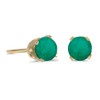 14k Yellow Gold 4 mm Round Emerald Stud Earrings