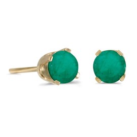 14k Yellow Gold 4 mm Round Emerald Stud Earrings