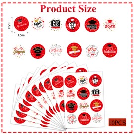 Fyeoxle 10Pack 2025 Graduation Stickers Class of 2025 Round Label Stickers Congrats Grad You Did It Adhesive Stickers Diploma Sealing Decal for Candy Bag Gifts Wrapping Grad Party Supplies (Red)