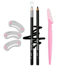 Eyebrow Pencil,Makeup Eye Liner, Long Lasting Waterproof and Smudgeproof Easy Application,Eyebrow Razor *1; Eyebrow Stencil *3 (Black)