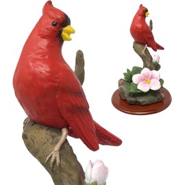 BANBERRY DESIGNS Cardinal Figurine on Tree Branch with Pink Flowers & Green Accents - Ideal for Collectors and Bird Lovers - 6.5" Tall - Hand-Painted