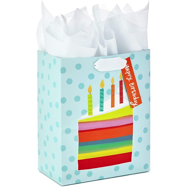 Hallmark 9" Medium Gift Bag with Tissue Paper (Rainbow Cake Slice) for Birthdays