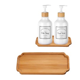 Bamboo soap Dispenser Tray, Bathroom Countertop Tray Kitchen Tray Bamboo Tray Sink Tray Dresser Jewelry Ring Dish, Comestic Holder Bathtub Organizer, Ideal for Jewelry, Cosmetics