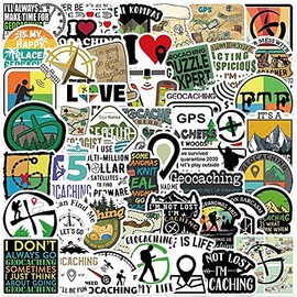 Geocaching Stickers |50 Pcs Geocacher Geocache Waterproof Vinyl Decals for Water Bottles Bicycle Laptop Refrigerator Luggage Computer Mobile Phone Skateboard Bike Décor
